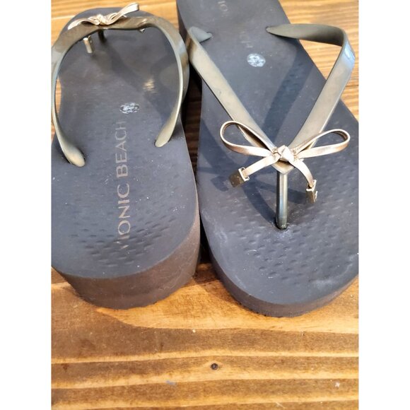 Vionic Beach Womens Flip-Flops Metallic Gold Bow Strap Size 9.5 Brown Sandals - Picture 9 of 9